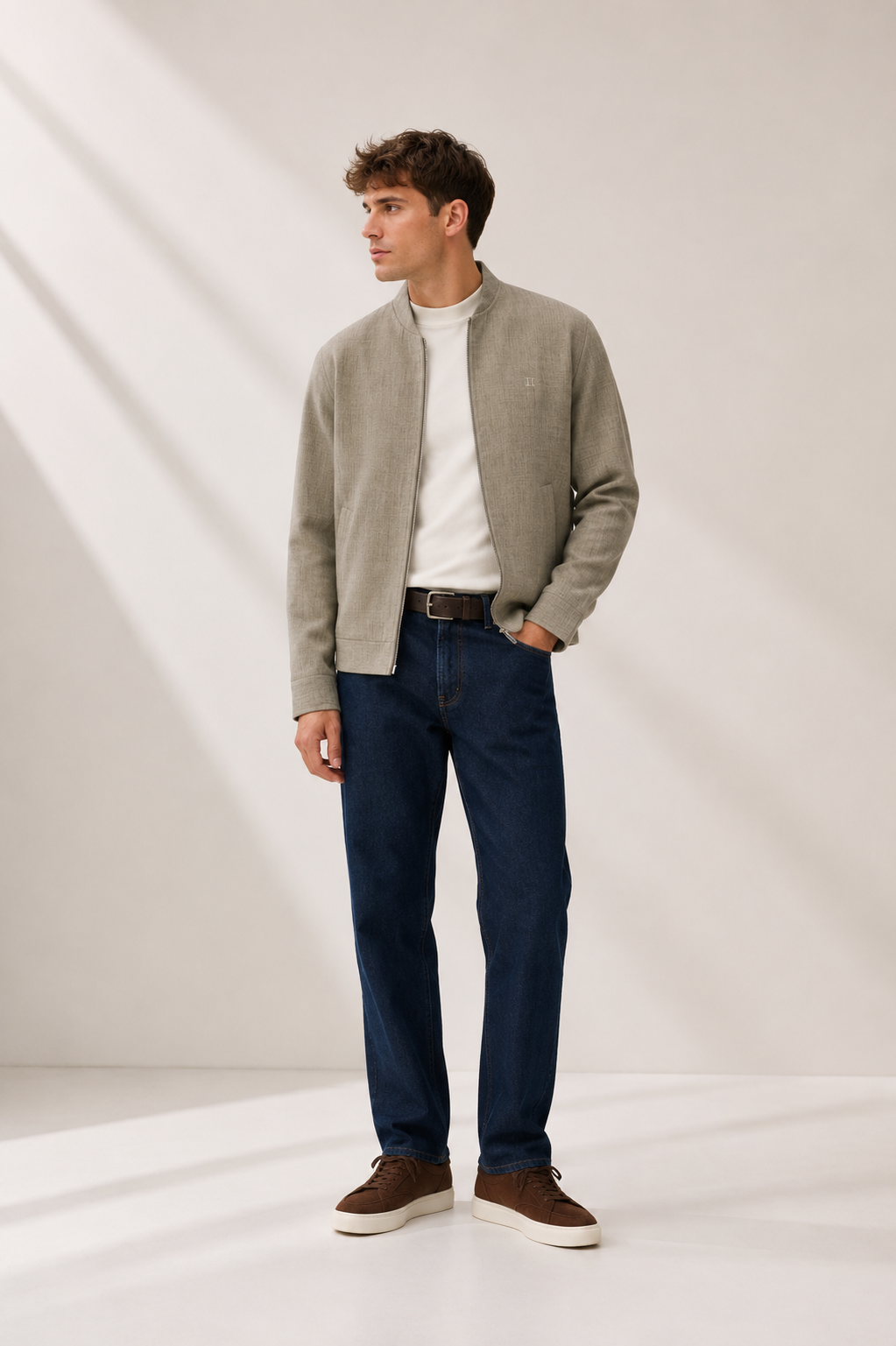 Les Deux - Blouson in Beige Melange mit dezenter Logo-Stickerei
