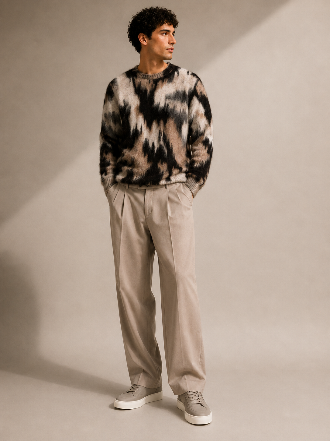Les Deux - Gemusterter Strickpullover in Braun & Beige