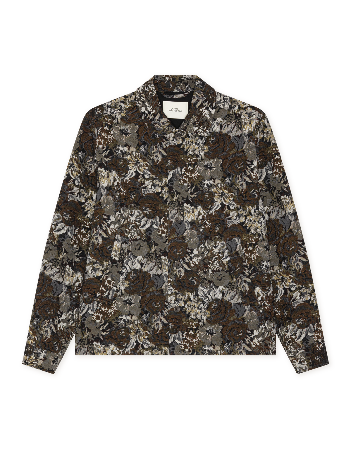 Les Deux - Jacquard-Overshirt mit floralem Muster in Braun & Grau
