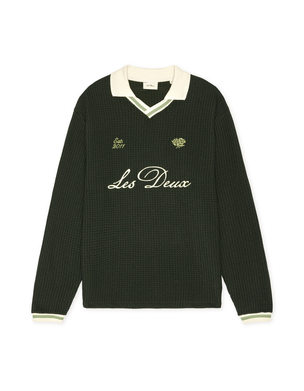 Les Deux - Loose-Fit Langarmshirt im Rugby-Look in Dunkelgrün