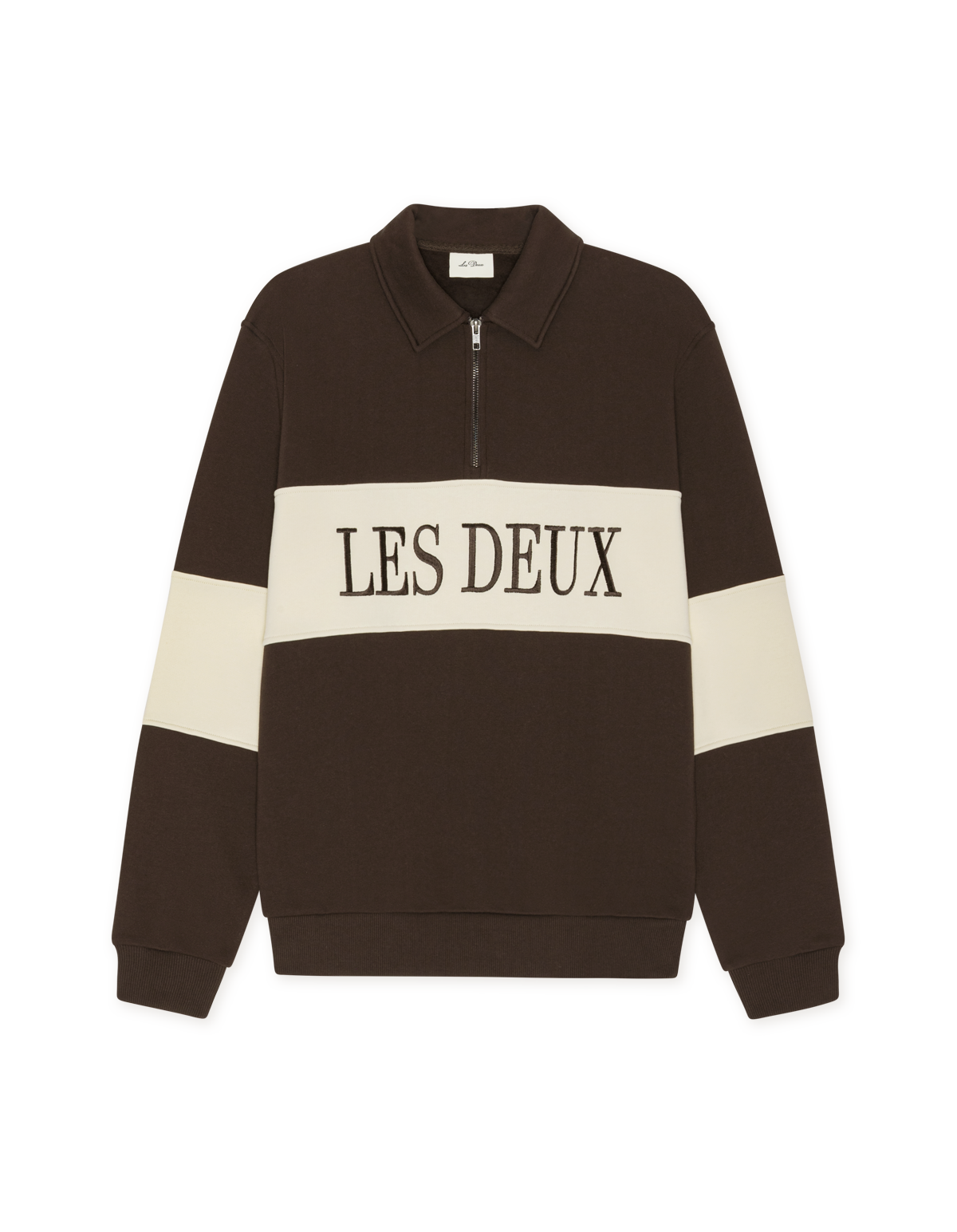 Les Deux - Half-Zip Sweatshirt mit Polokragen in Dunkelbraun