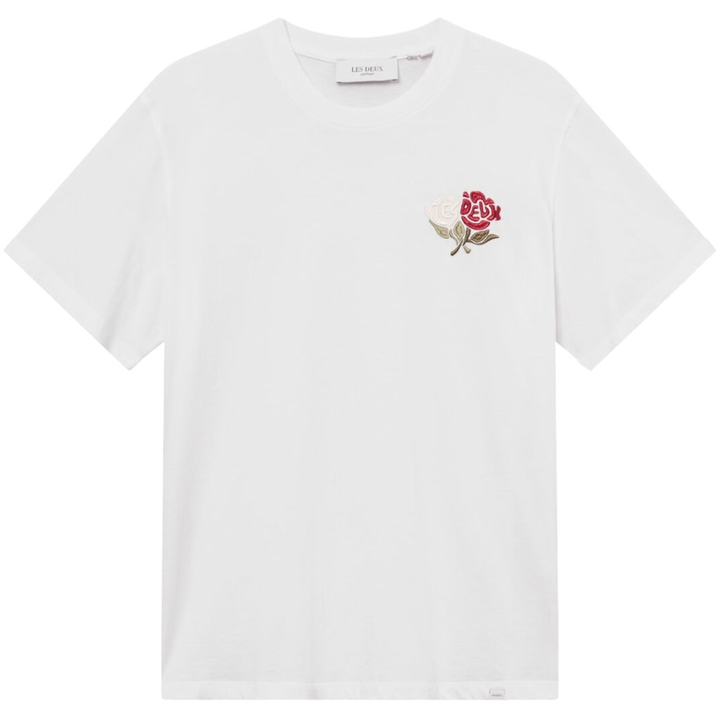 Les Deux - Basic T-Shirt mit Rosen-Stickerei
