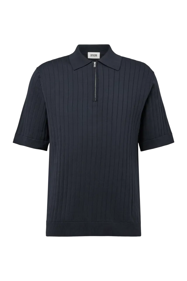 Drykorn- Strickpolo mit Zipper in Navy - Niivan