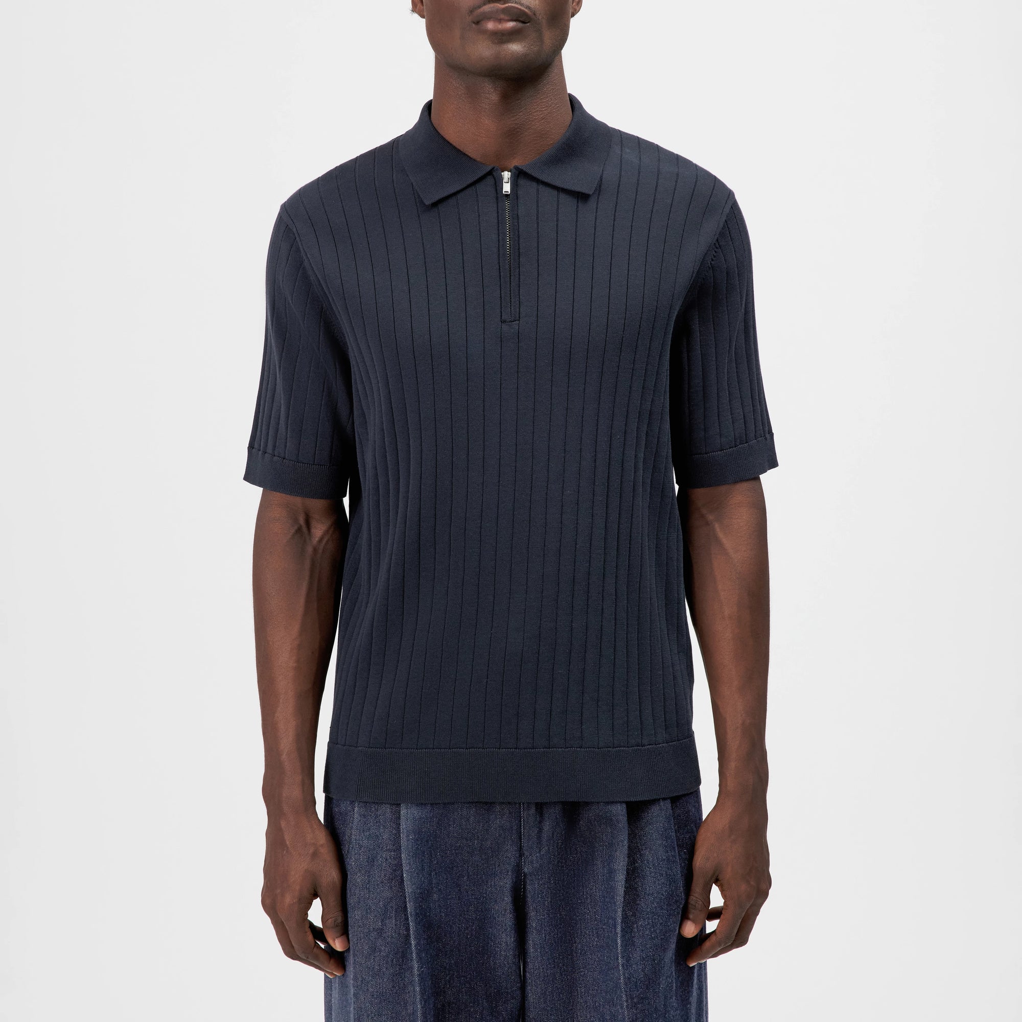 Drykorn- Strickpolo mit Zipper in Navy - Niivan
