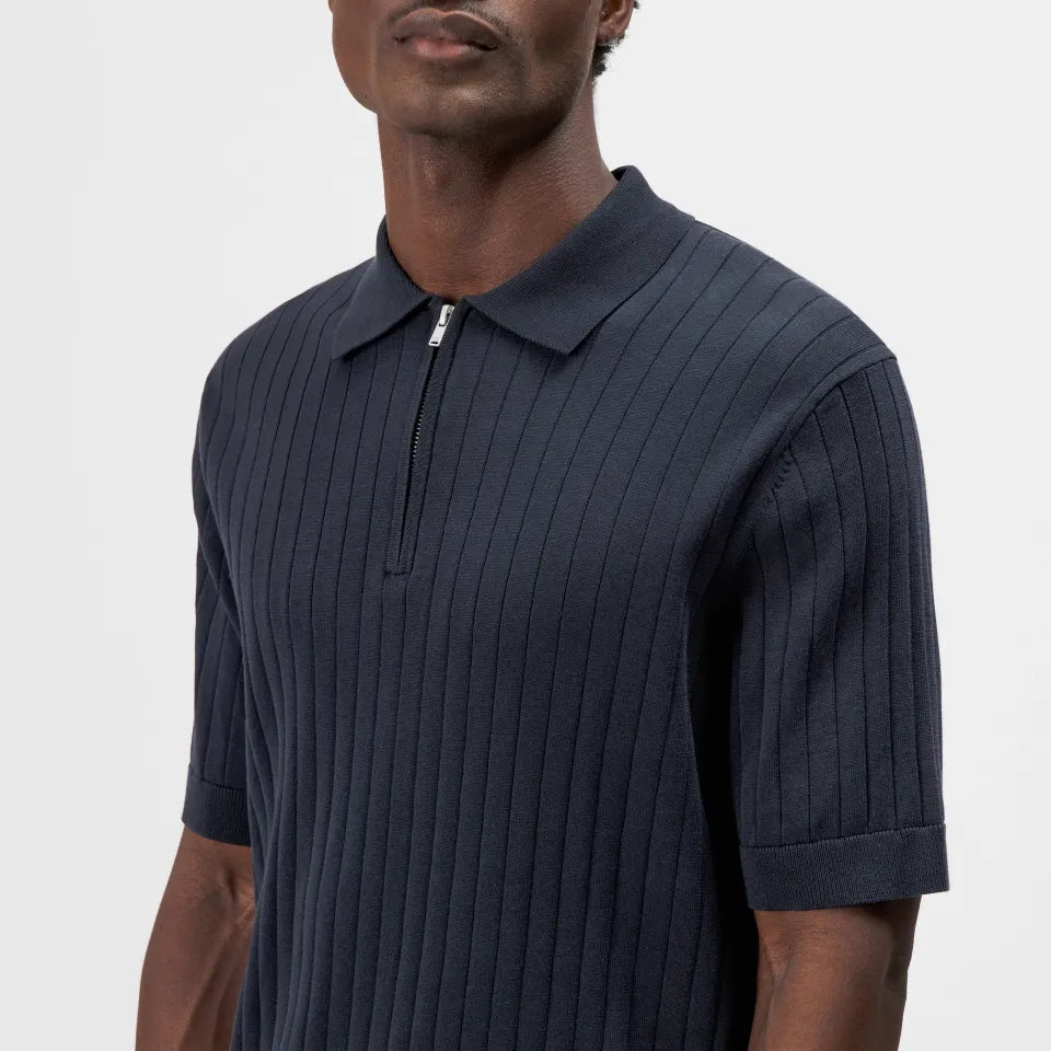 Drykorn- Strickpolo mit Zipper in Navy - Niivan