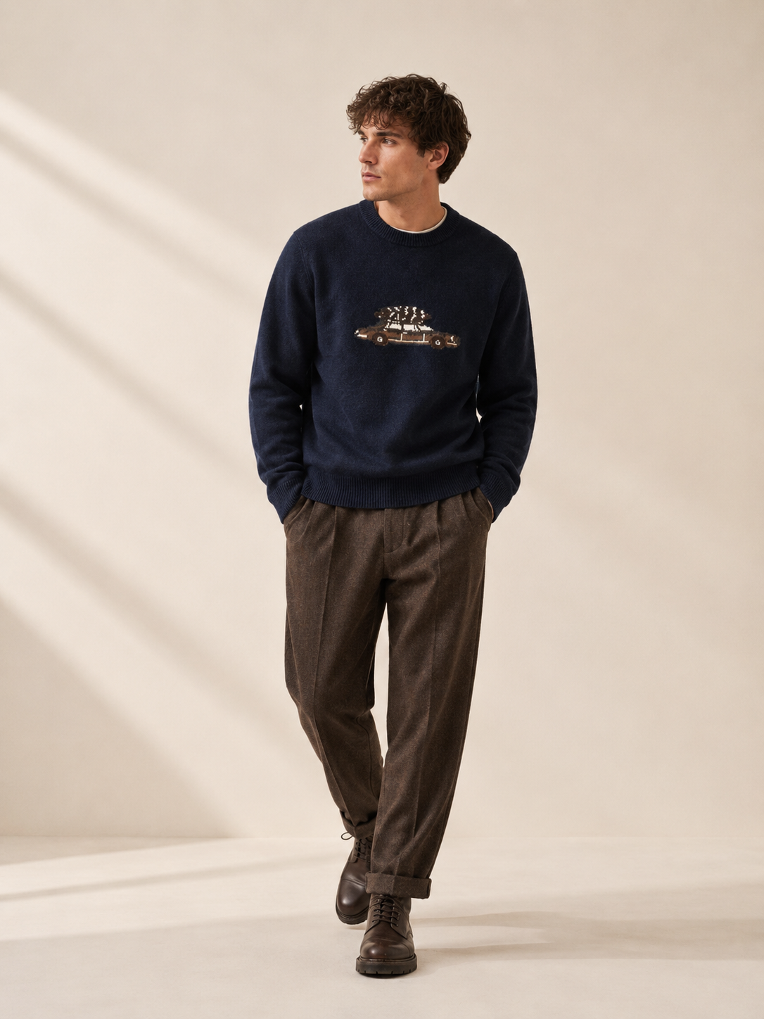 Bugatti - Grobstrick Rundhalspullover mit Winter-Motiv