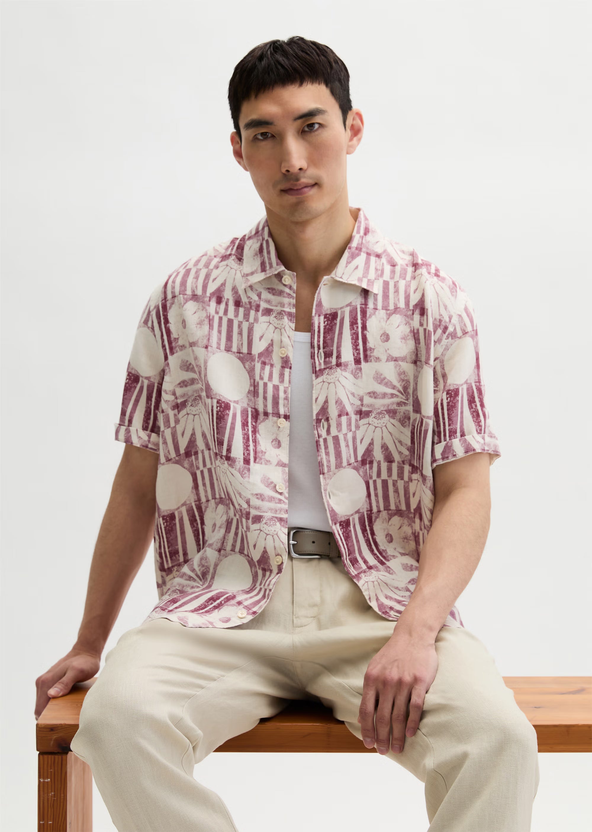 Marc O'Polo - Lässiges Halbarm Hemd mit All Over Print in Rot