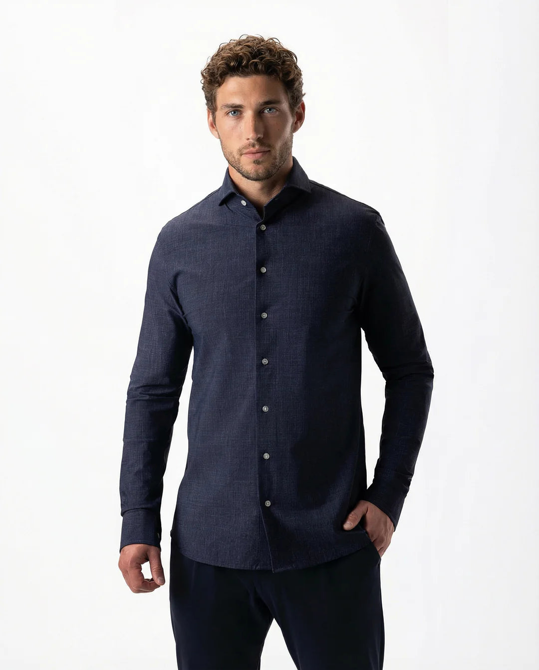 IOS - Hemd aus sehr bequemer Jerseyware - Navy Denim