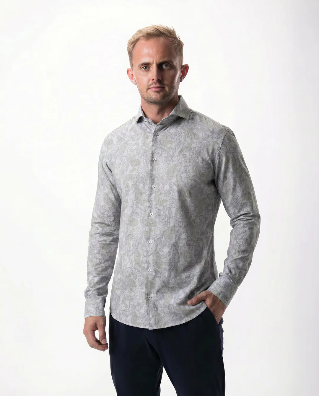 IOS - Hemd aus sehr bequemer Jerseyware - Light Khaki Paisley