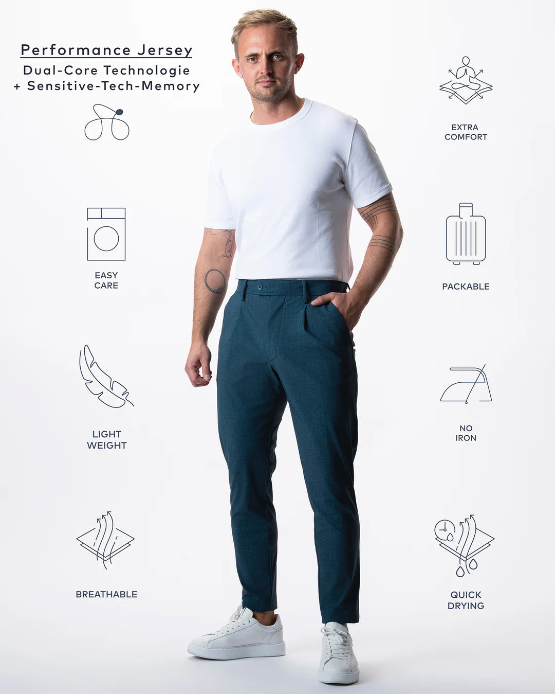 IOS - Schmale & Verkürzte Anzughose "Modern" - Petrol Blue