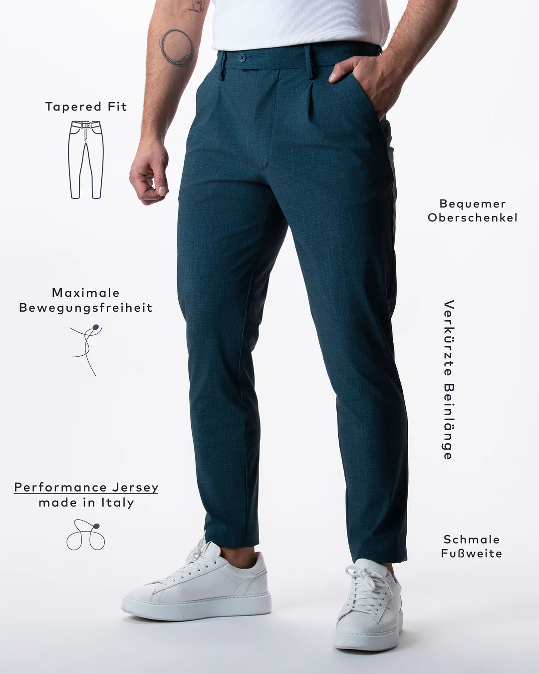 IOS - Schmale & Verkürzte Anzughose "Modern" - Petrol Blue