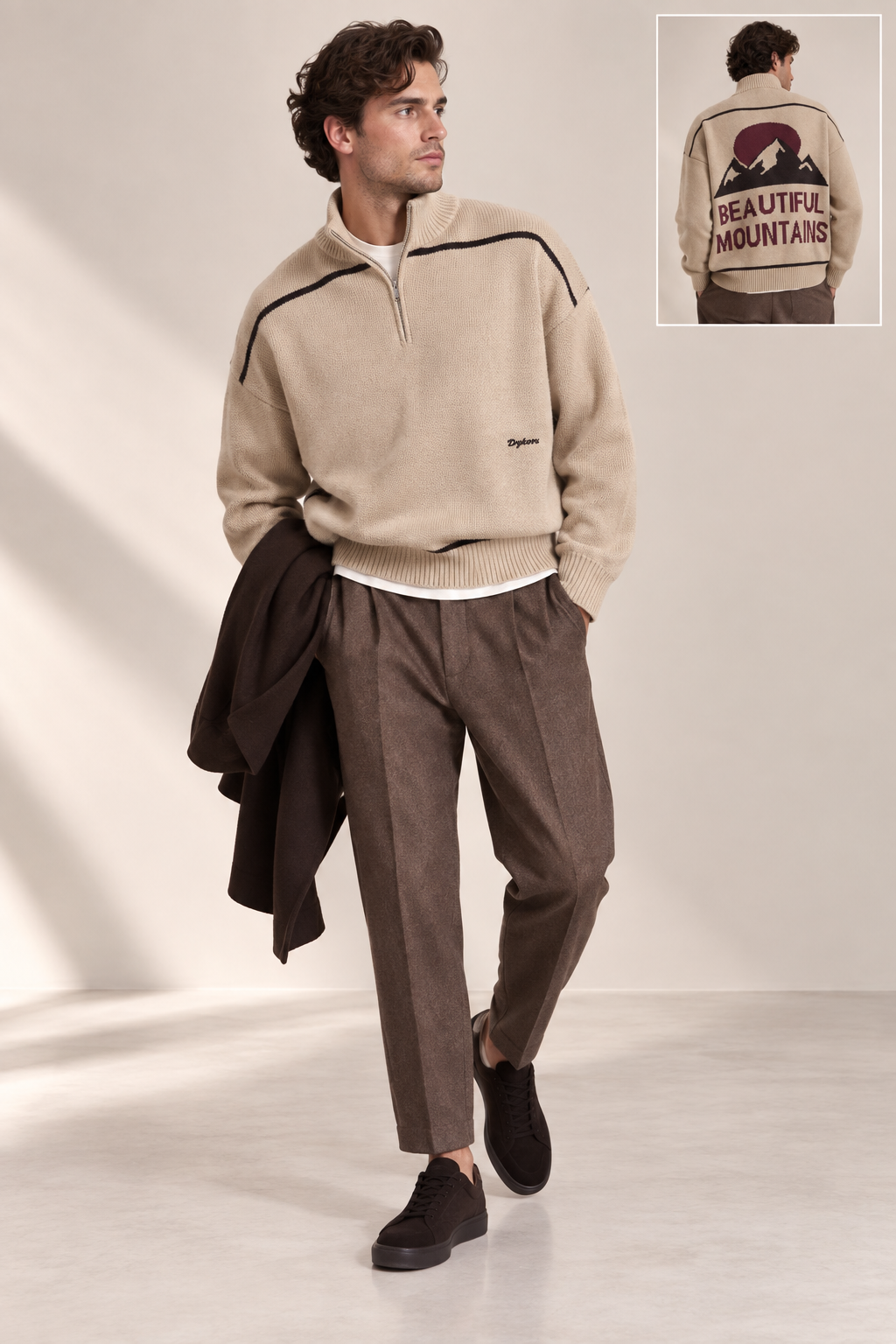 Drykorn - Strick-Troyer in Beige mit Rückenmotiv - Benedio