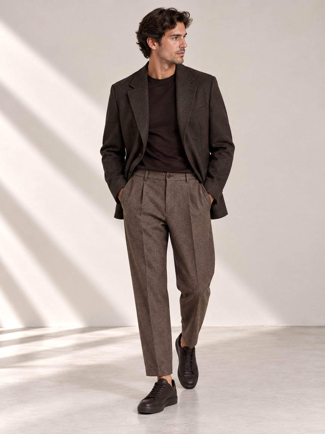 Drykorn - Braune Bundfalten Hose aus Wollflanel in Tapered Fit - Chasy