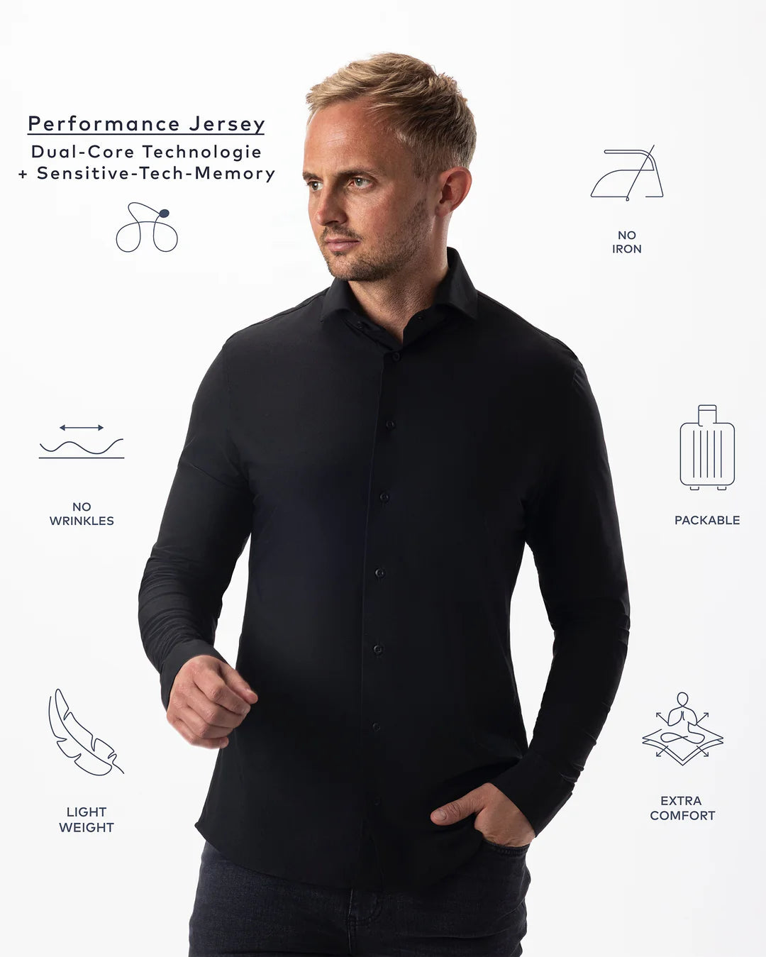 IOS - Hemd aus sehr bequemer Jerseyware - Black