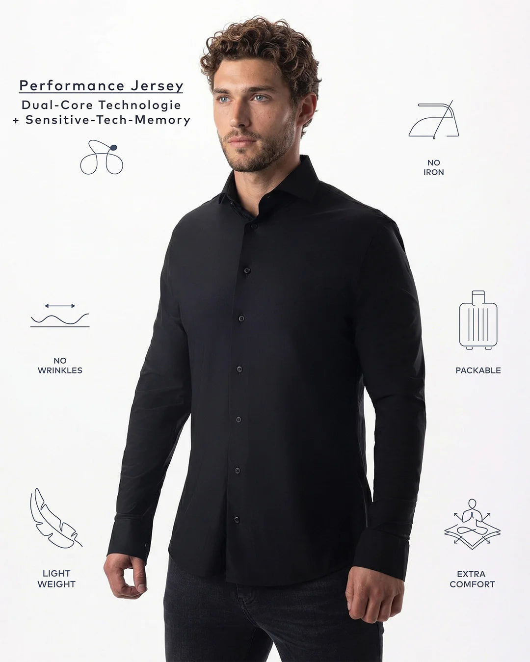 IOS - Hemd aus sehr bequemer Jerseyware - Black