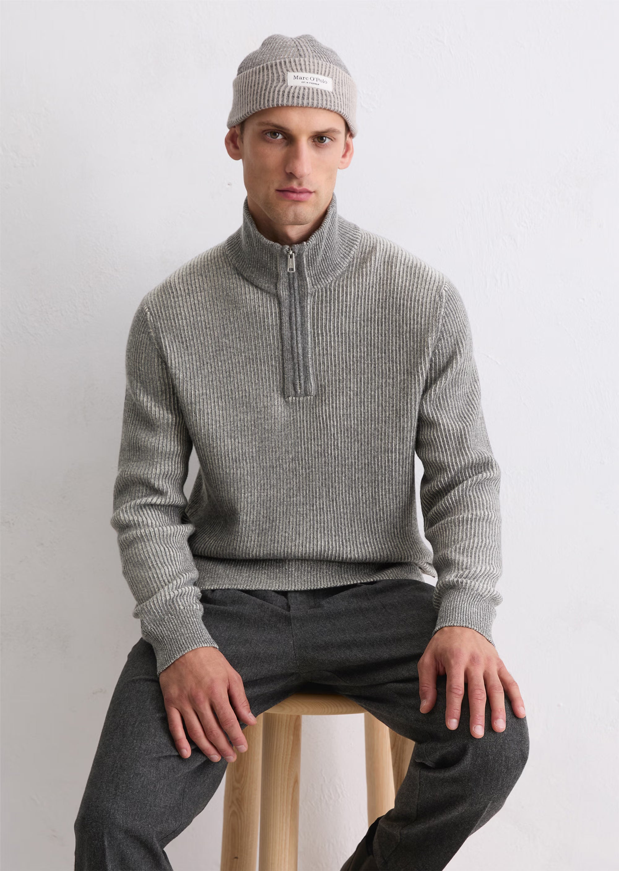 Marc O'Polo - Troyer aus Baumwoll-Schurwoll-Mix in Grau