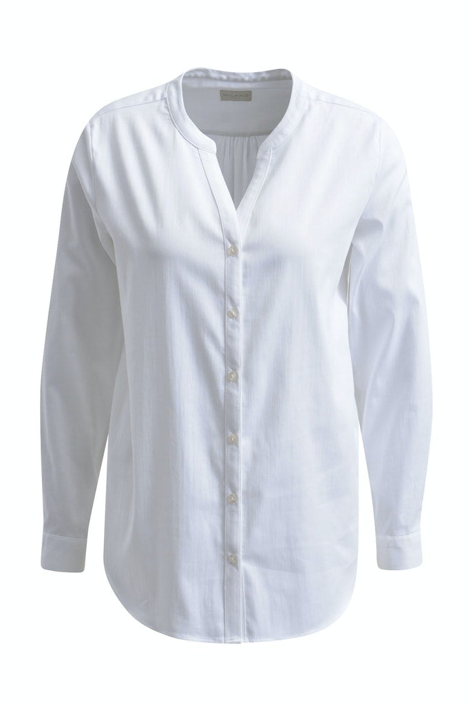 Milano - Weiße Bluse mit Stehkragen und V-Neck