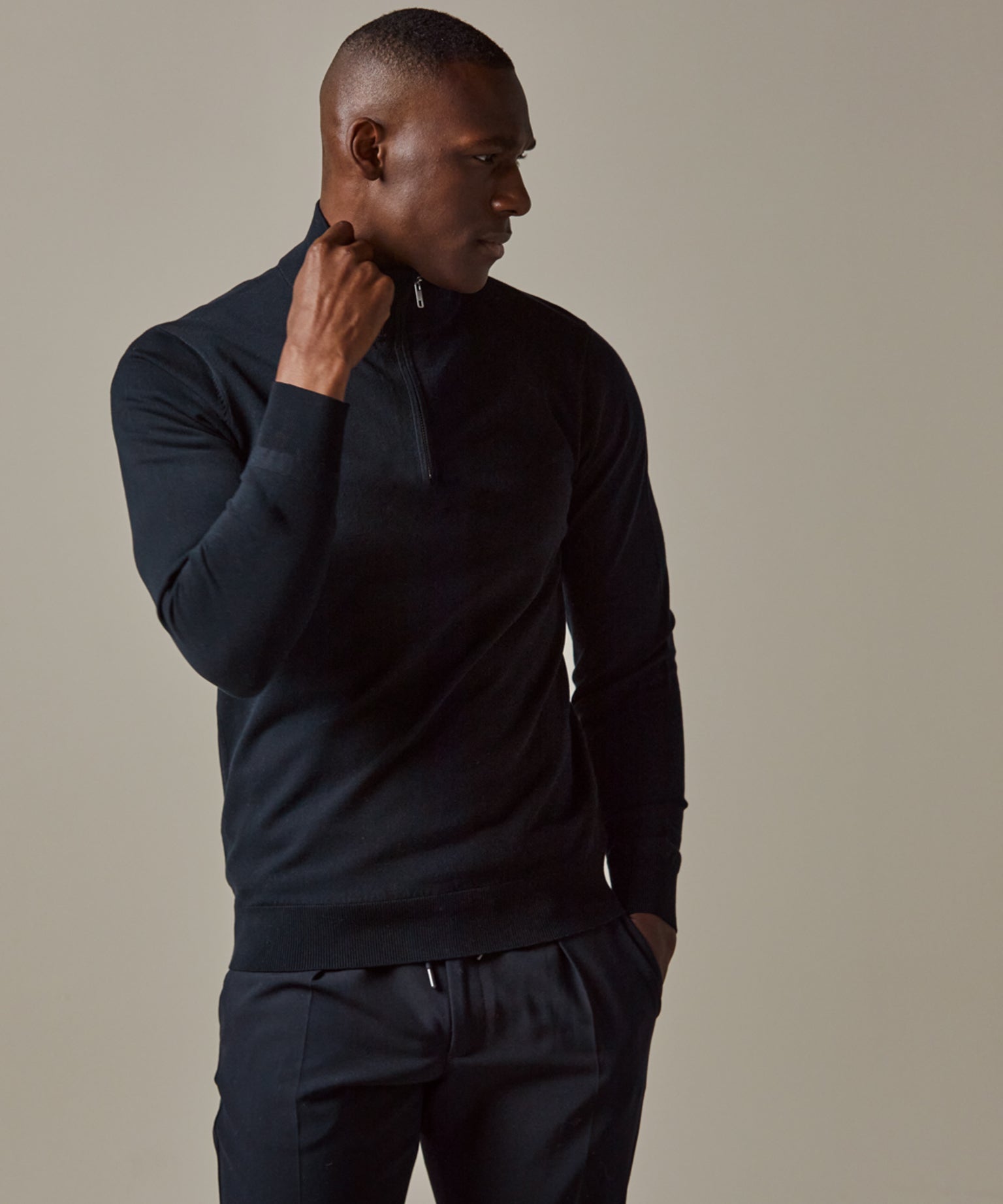 Profuomo - Feiner Strickpullover mit Half- Zip in Navy