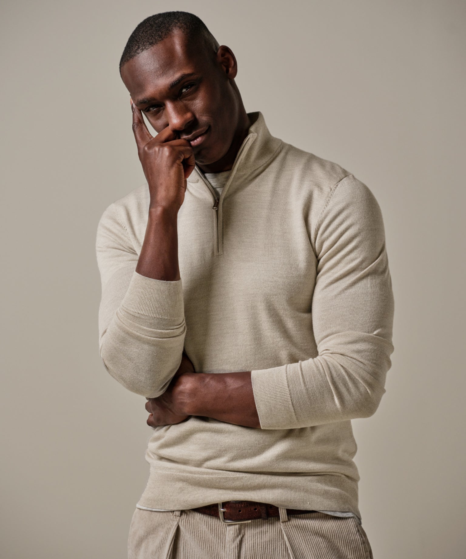 Profuomo - Feiner Merino Halfzip Pullover in Beige