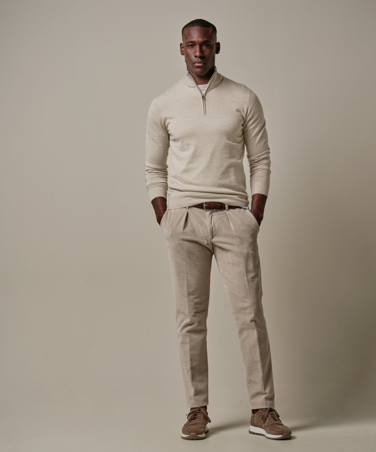 Profuomo - Feiner Merino Halfzip Pullover in Beige