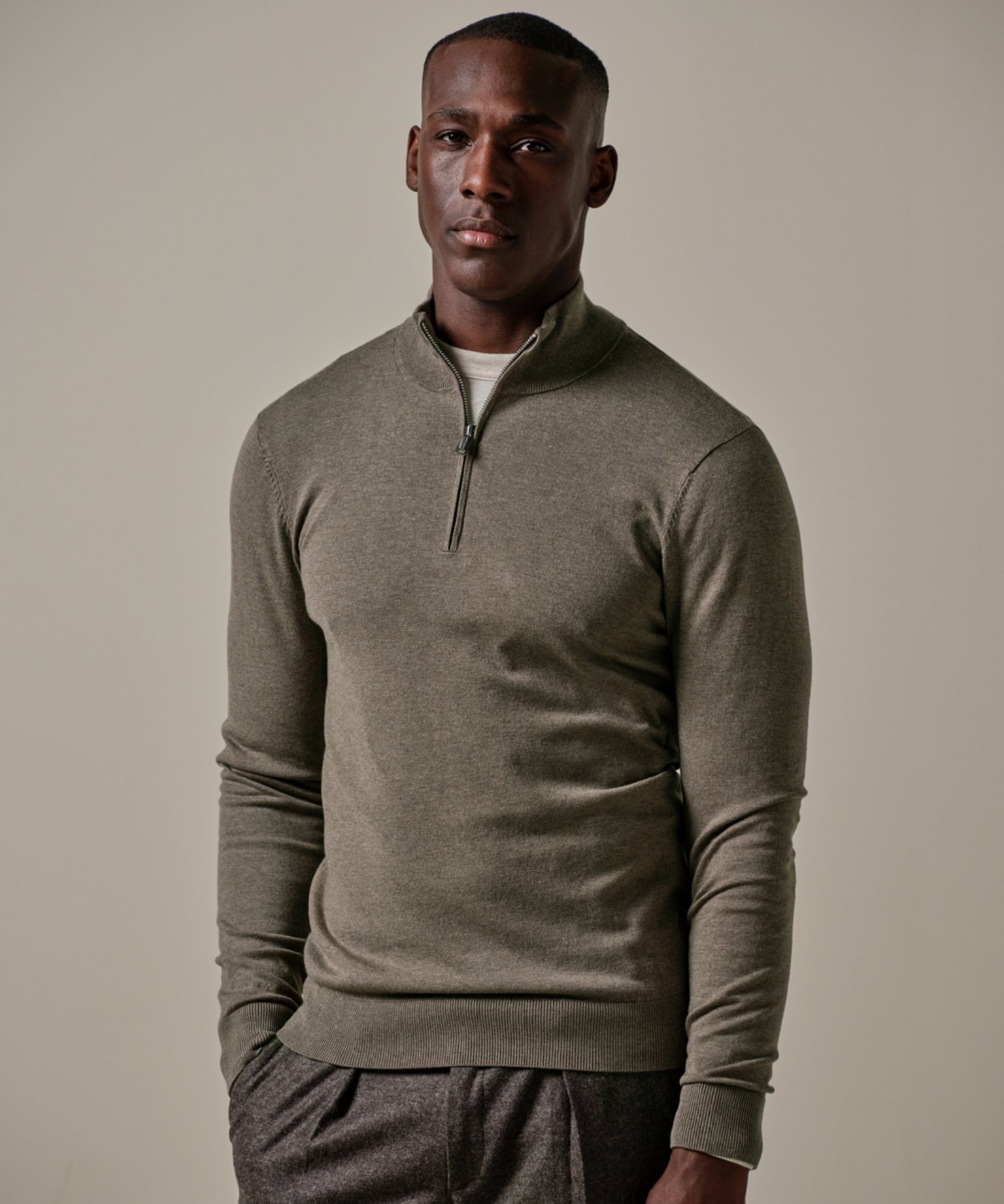 Profuomo - Hochwertiger Half-Zip Pullover aus Lyocell-Mix in Braun