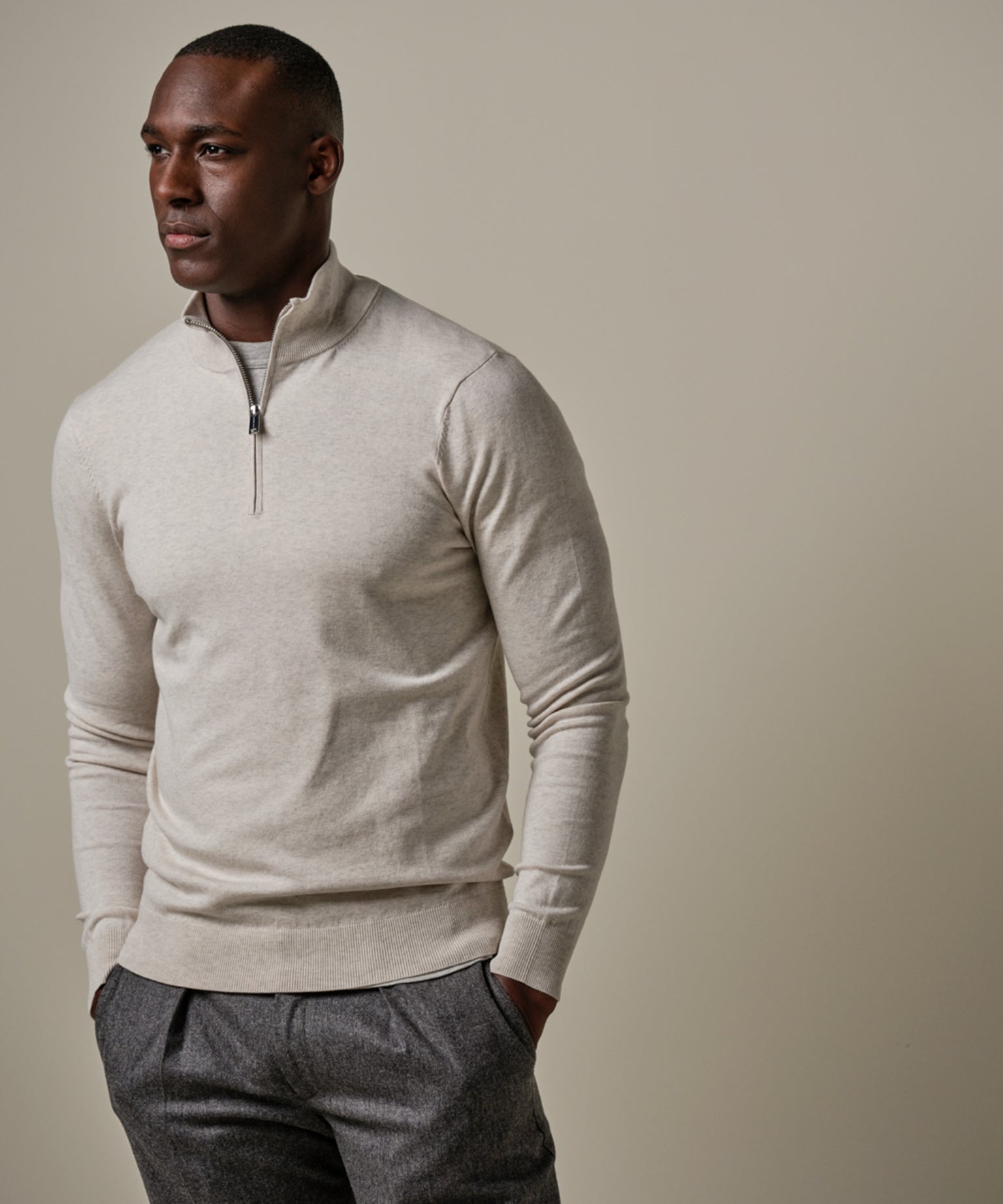 Profuomo - Hochwertiger Half-Zip Pullover aus Lyocell-Mix in Offwhite