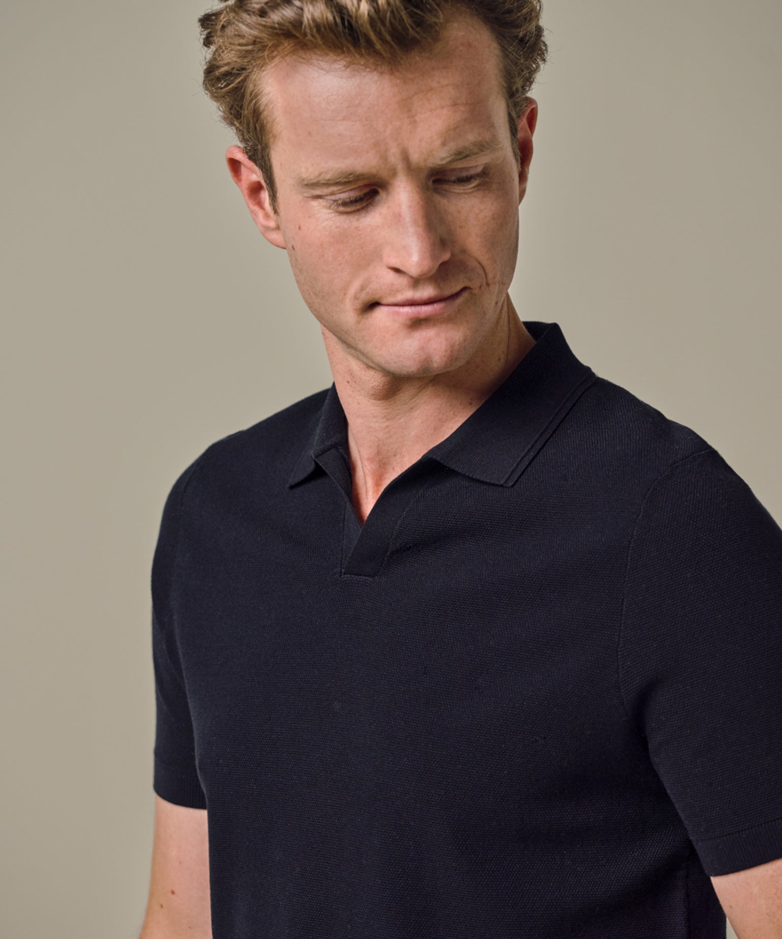 Profuomo - Halbarm Poloshirt mit offenem Kragen