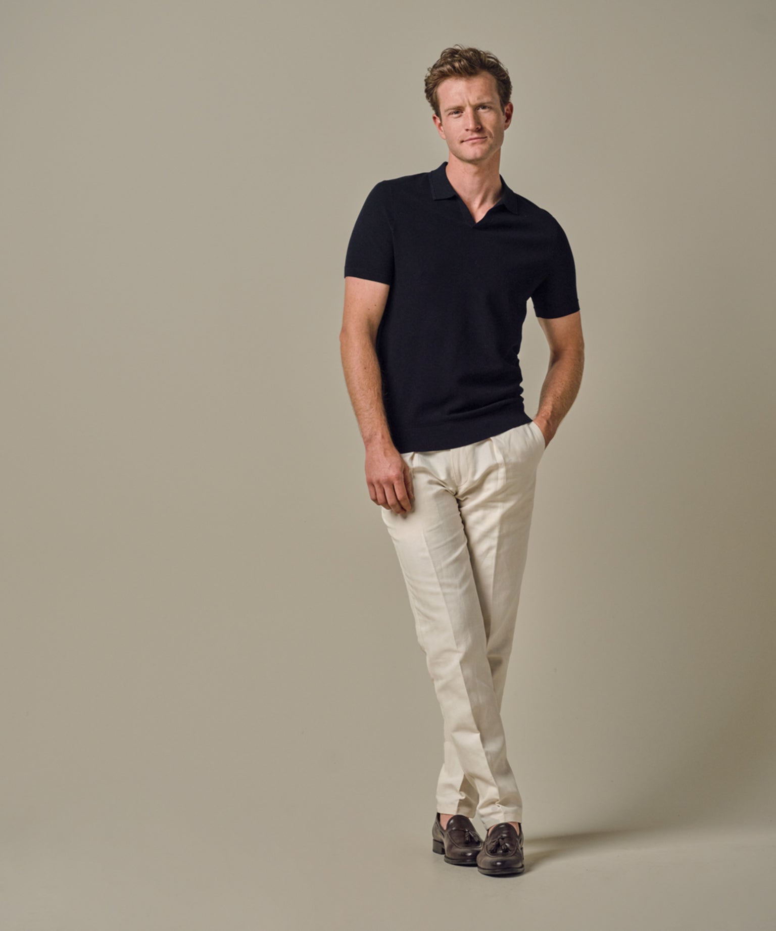 Profuomo - Halbarm Poloshirt mit offenem Kragen