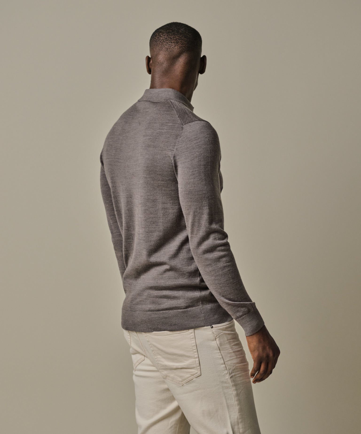 Profuomo - Edles Merino Strick-Poloshirt in Taupe