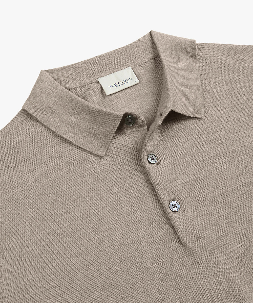 Profuomo - Edles Merino Strick-Poloshirt in Beige, Navy & Schwarz