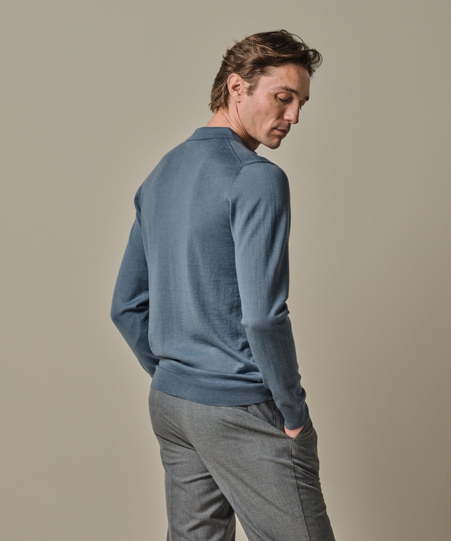 Profuomo - Edles Merino Strick-Poloshirt in Hellblau