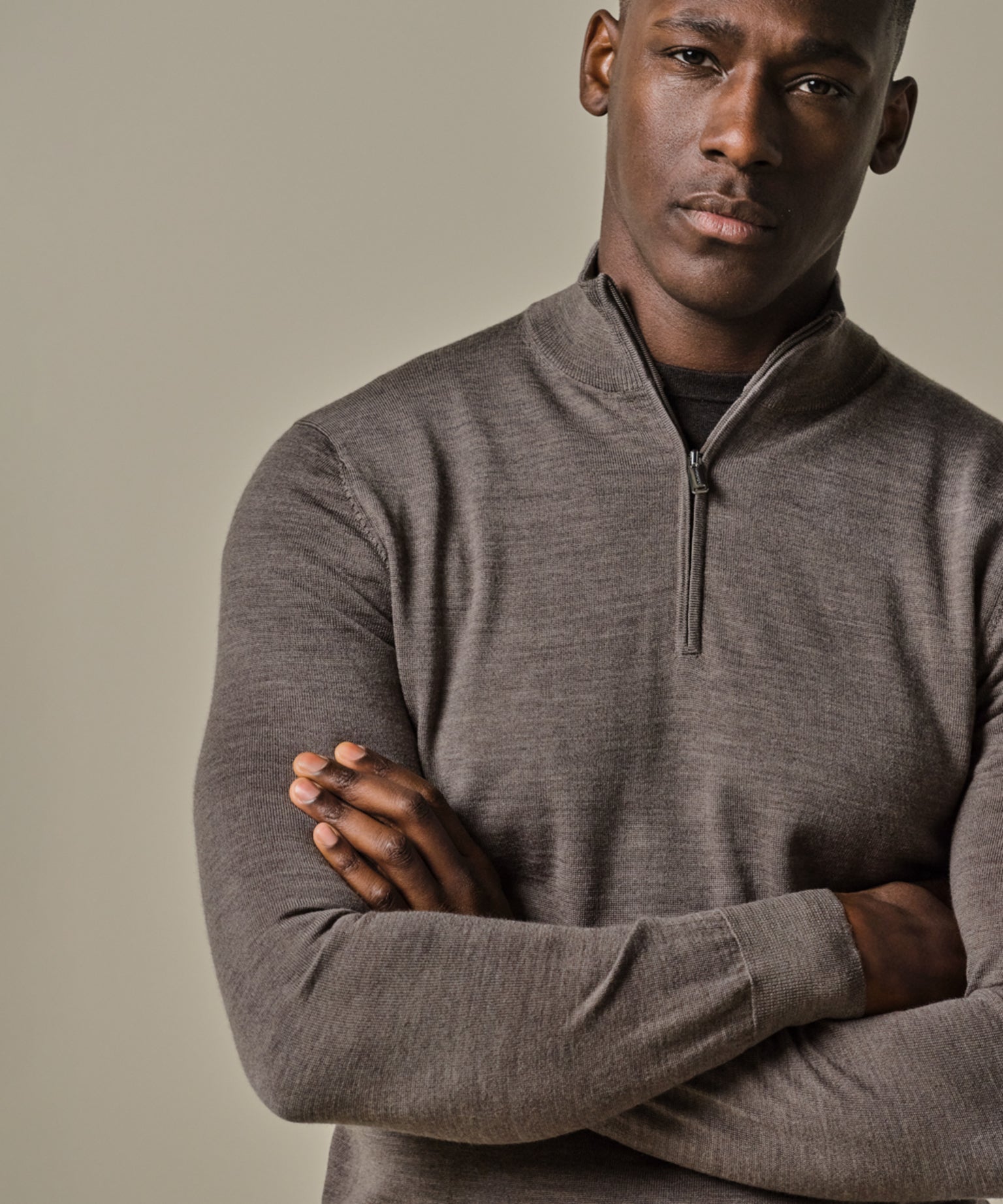 Profuomo - Feiner Merino Halfzip Pullover in Braun