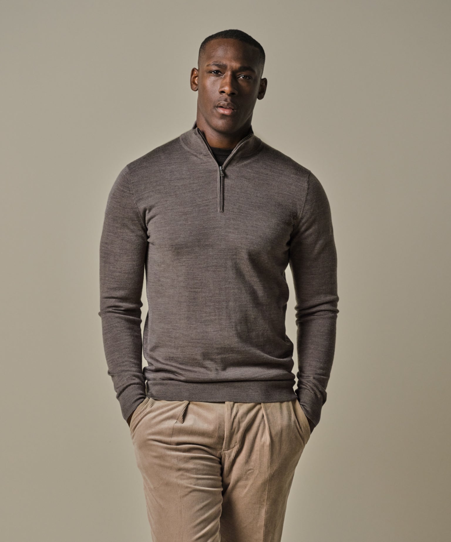 Profuomo - Feiner Merino Halfzip Pullover in Braun