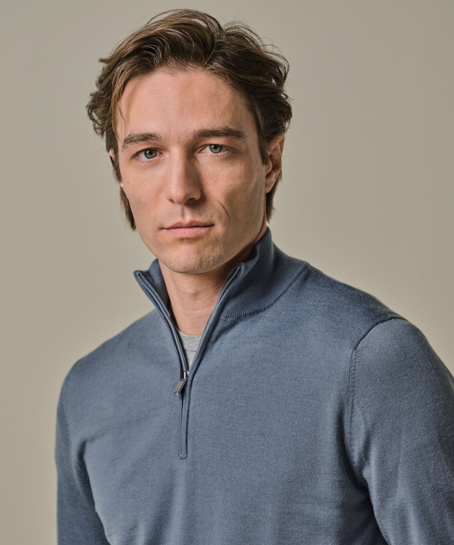 Profuomo - Feiner Merino Halfzip Pullover in Hellblau