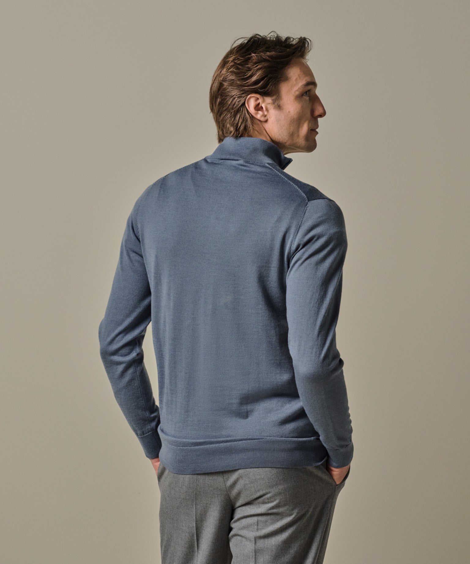 Profuomo - Feiner Merino Halfzip Pullover in Hellblau
