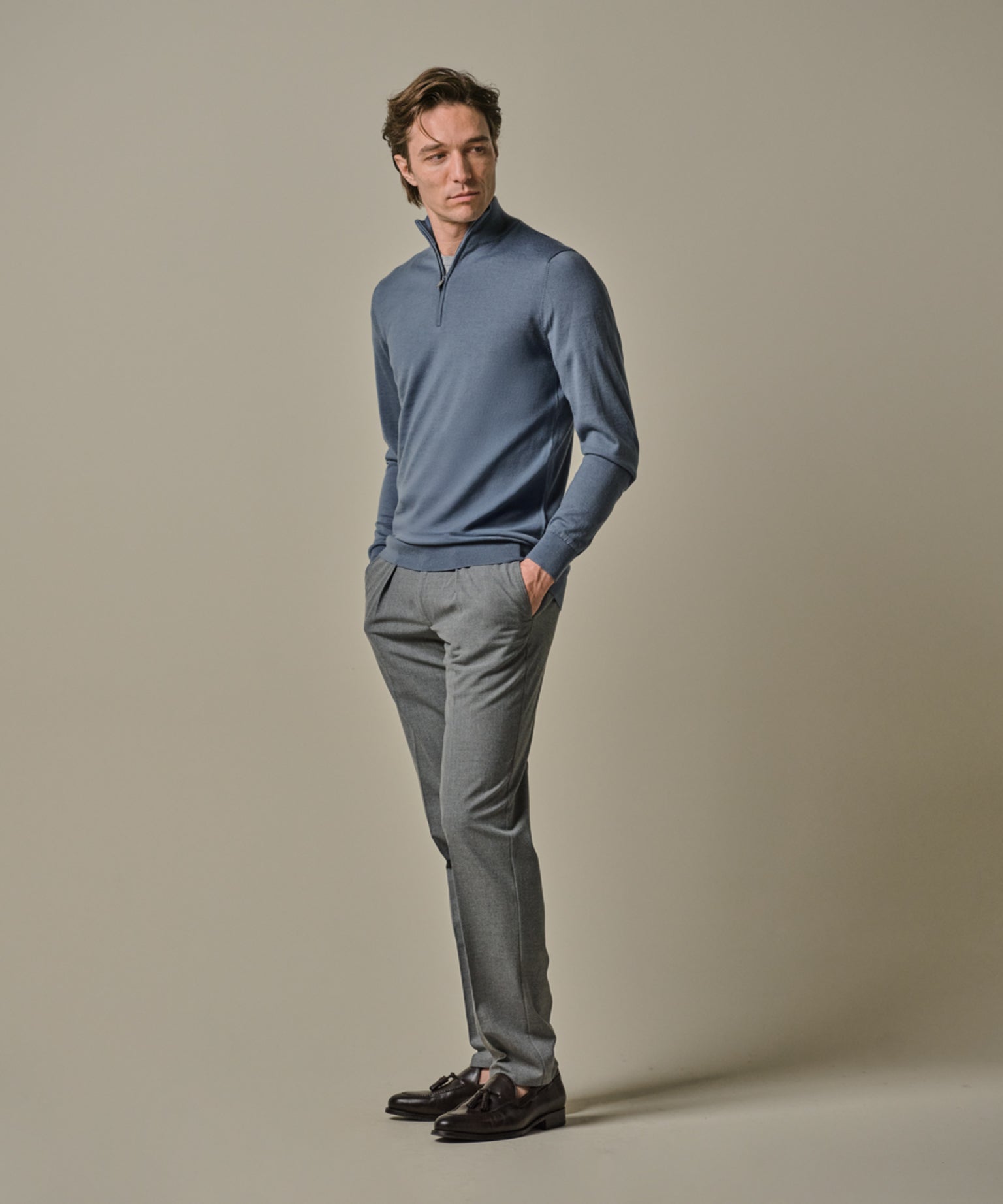 Profuomo - Feiner Merino Halfzip Pullover in Hellblau