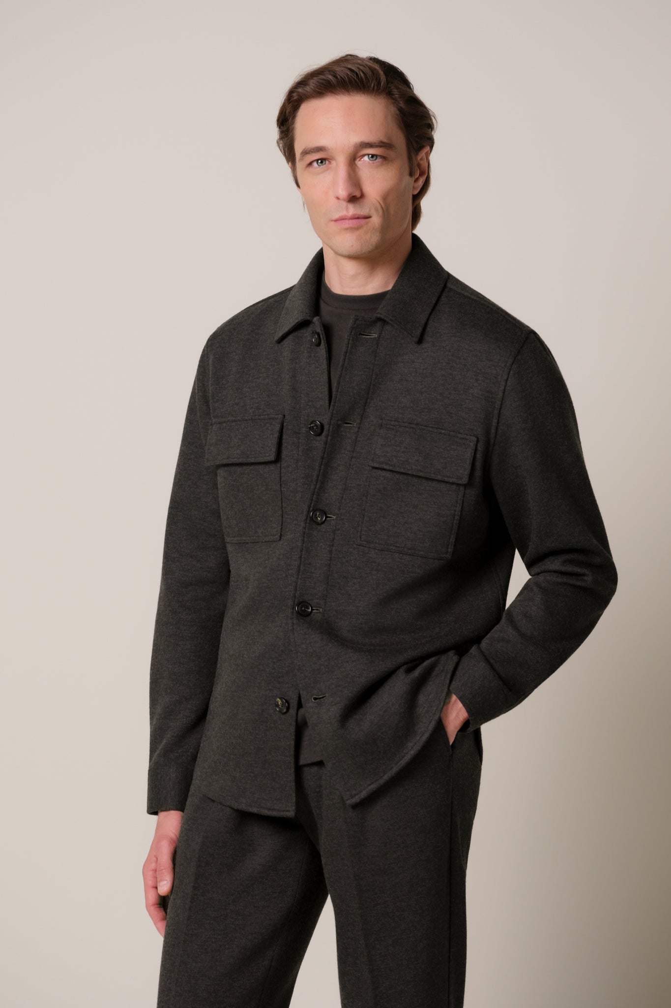 Profuomo - Strick-Overshirt in Dunkelbraun
