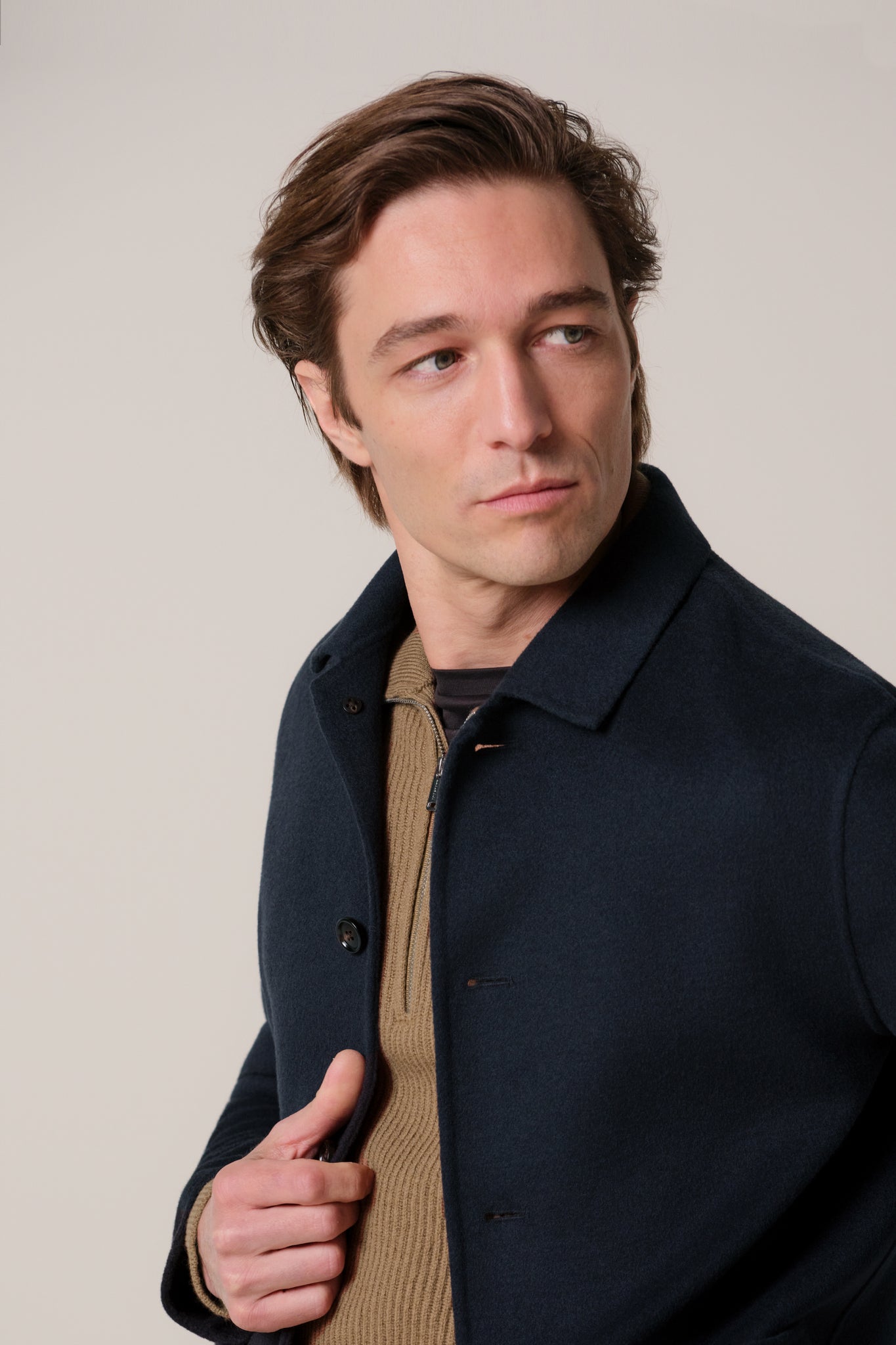Profuomo - Woll-Overshirt in Dunkelblau mit aufgesetzten Taschen