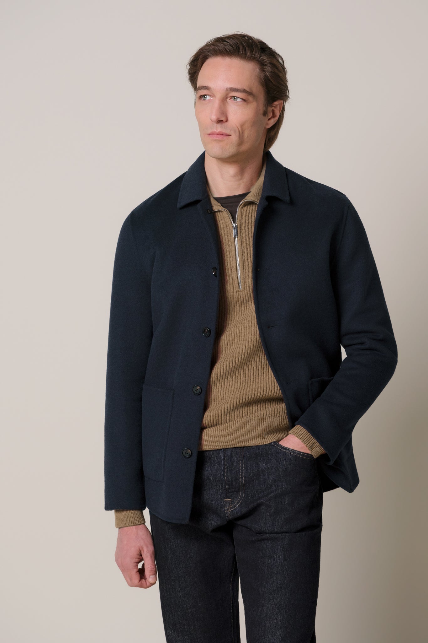 Profuomo - Woll-Overshirt in Dunkelblau mit aufgesetzten Taschen