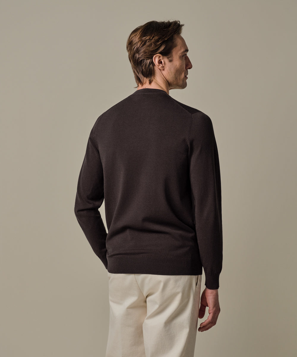 Profuomo - Dunkelbrauner Rundhalspullover in Feinstrick
