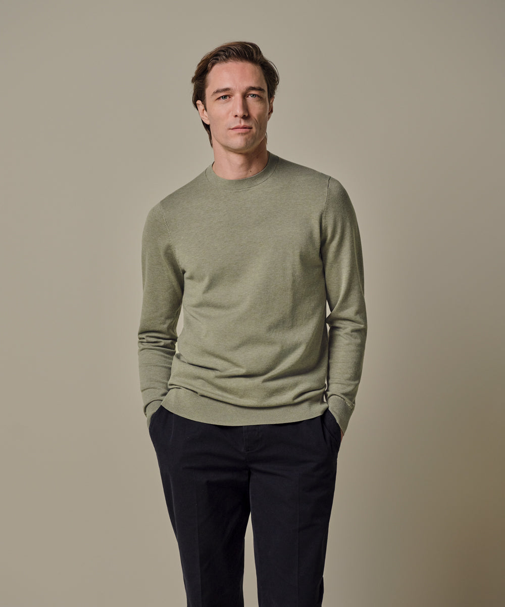 Profuomo - Grüner Rundhalspullover in Feinstrick