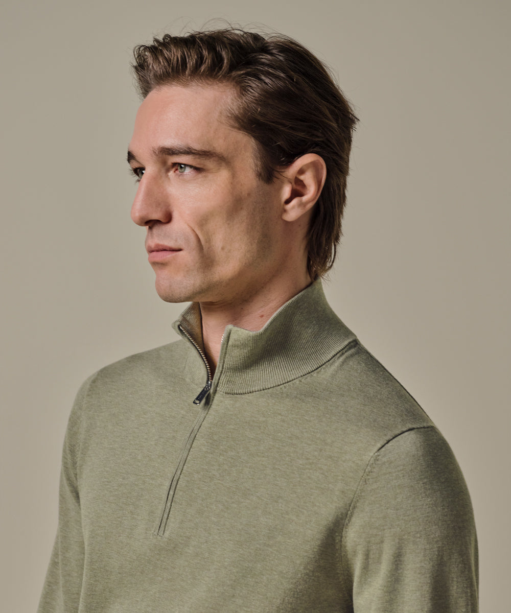 Profuomo - Feiner Strickpullover mit Half-Zip in zartem Grünton