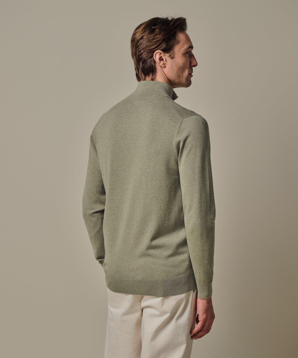 Profuomo - Feiner Strickpullover mit Half-Zip in zartem Grünton