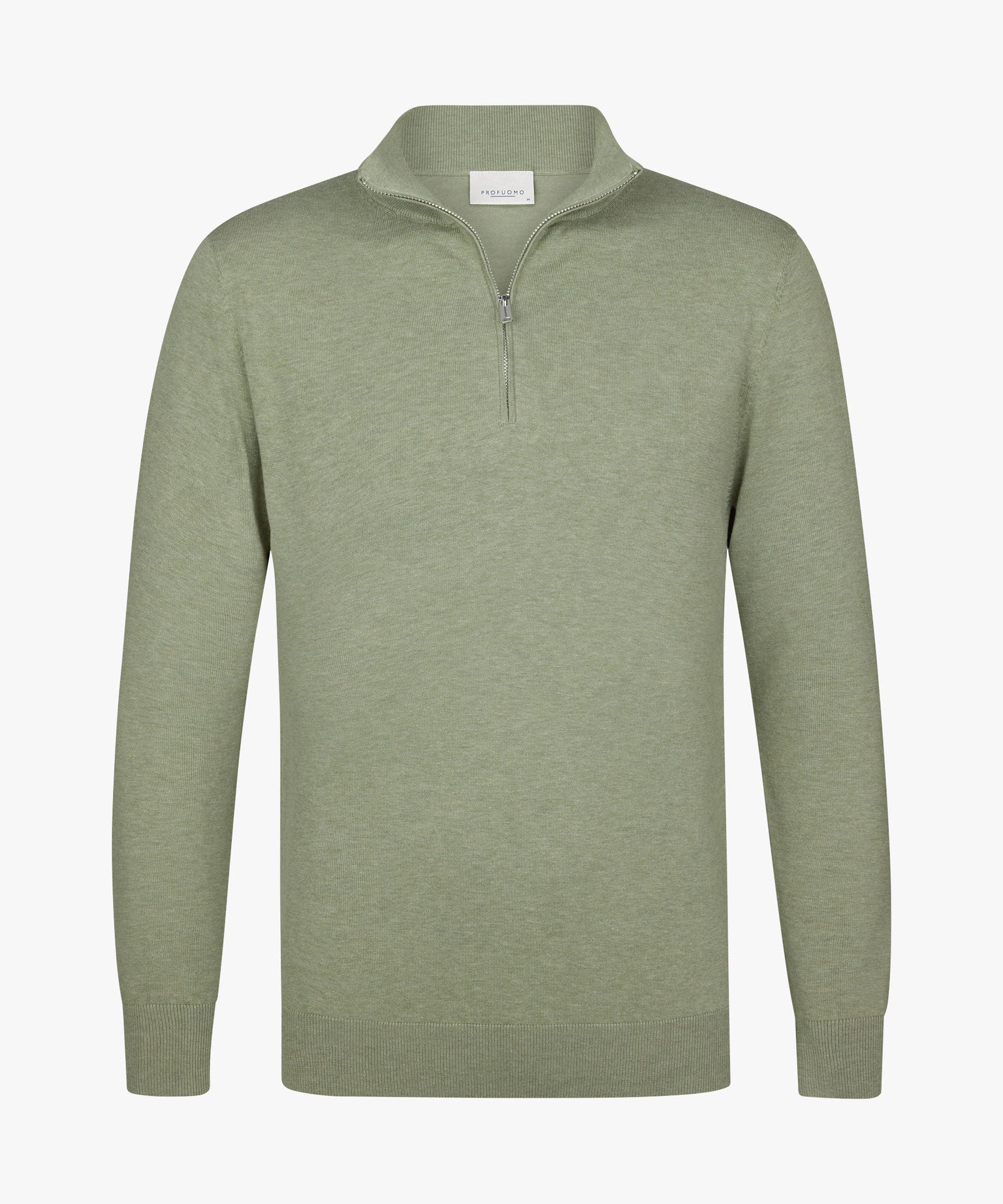 Profuomo - Feiner Strickpullover mit Half-Zip in zartem Grünton