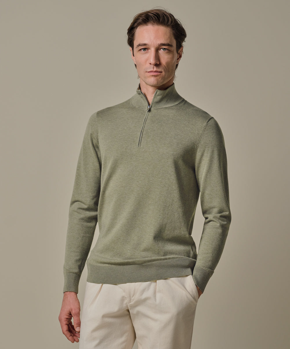Profuomo - Feiner Strickpullover mit Half-Zip in zartem Grünton