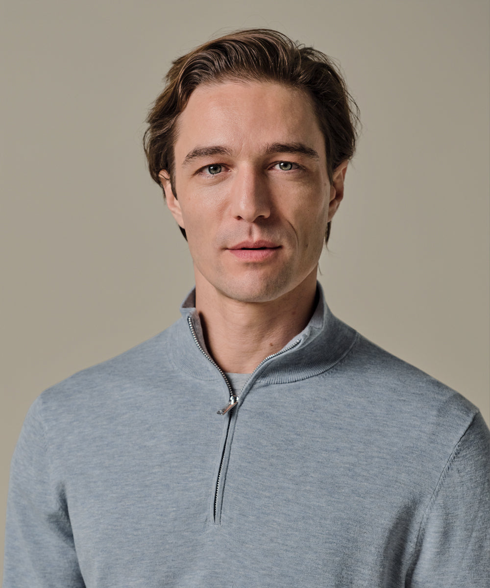 Profuomo - Feiner Strickpullover mit Half-Zip in zartem Hellblau
