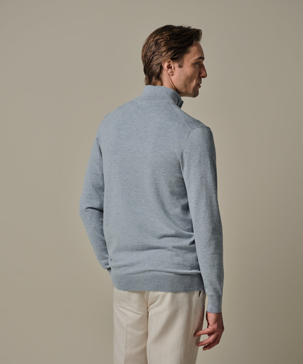 Profuomo - Feiner Strickpullover mit Half-Zip in zartem Hellblau