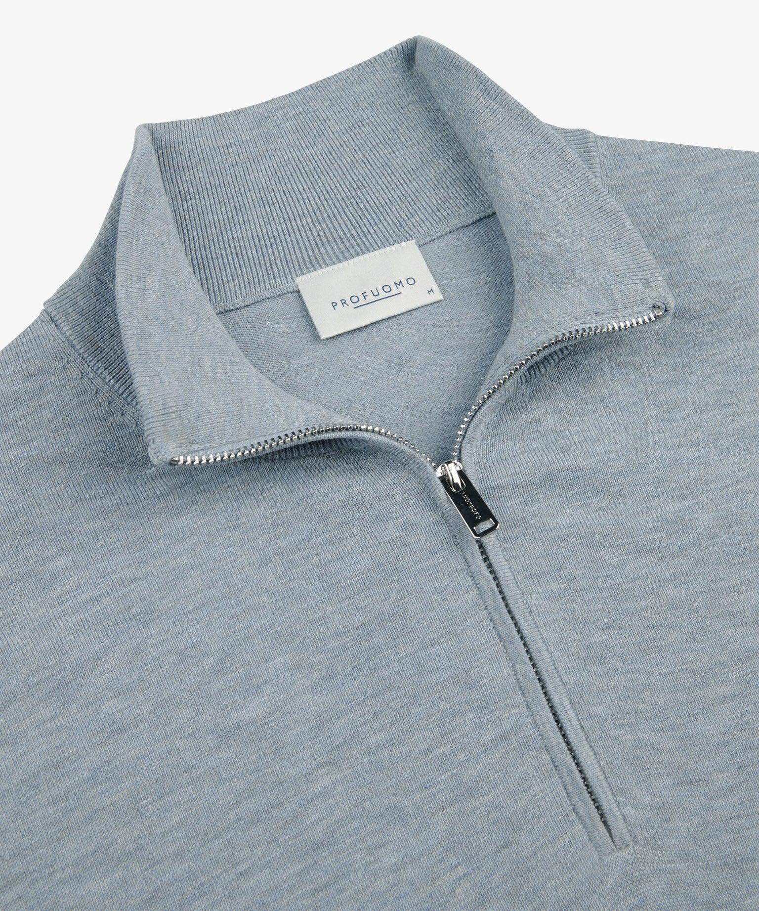 Profuomo - Feiner Strickpullover mit Half-Zip in zartem Hellblau