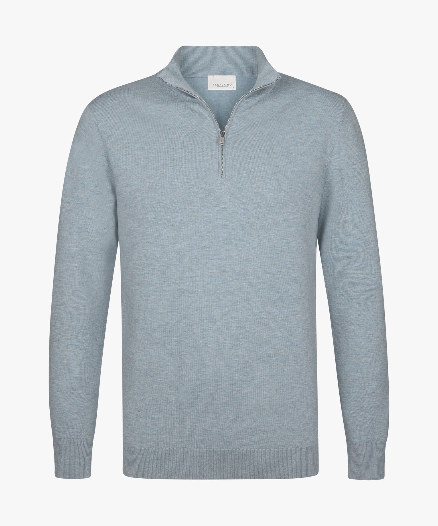 Profuomo - Feiner Strickpullover mit Half-Zip in zartem Hellblau