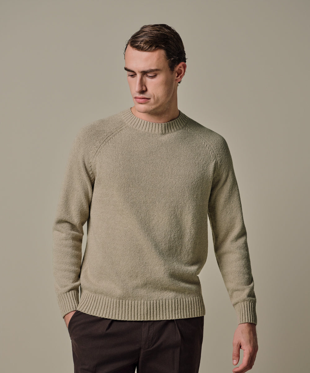 Profuomo - Leichter Strickpullover in Bouclé-Optik in Beige